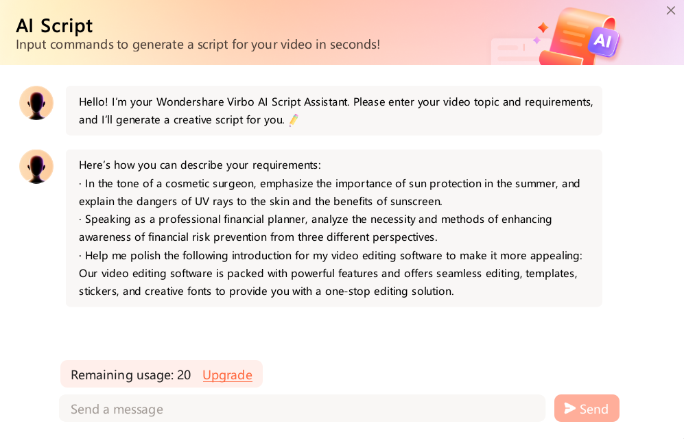 Virbo Wondershare Ai script