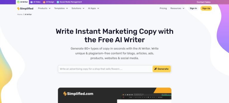 simpified ai, content writing, Top 7 Most Used AI Tools for Content Writing